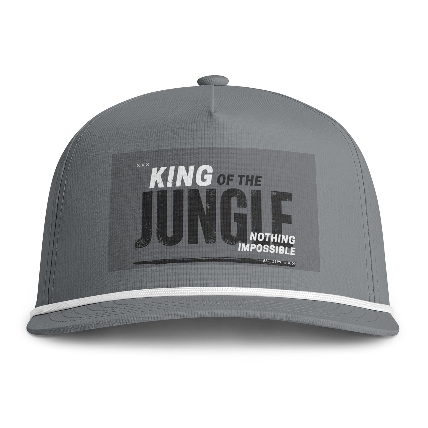 King of the Jungle Rope Cap – Sunwashed Trucker Hat with 'Nothing Impossible' Patch
