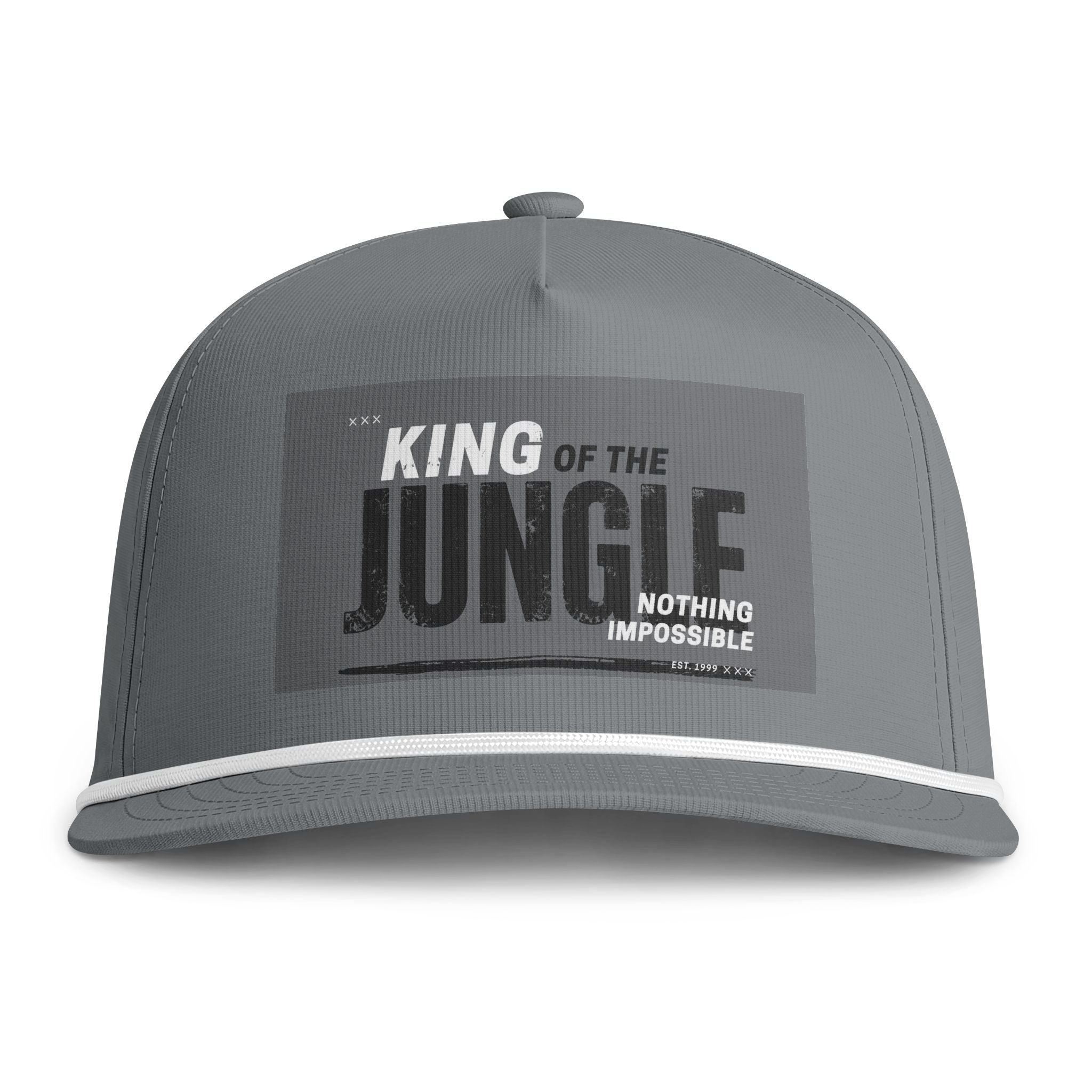 King of the Jungle Rope Cap – Sunwashed Trucker Hat with 'Nothing Impossible' Patch