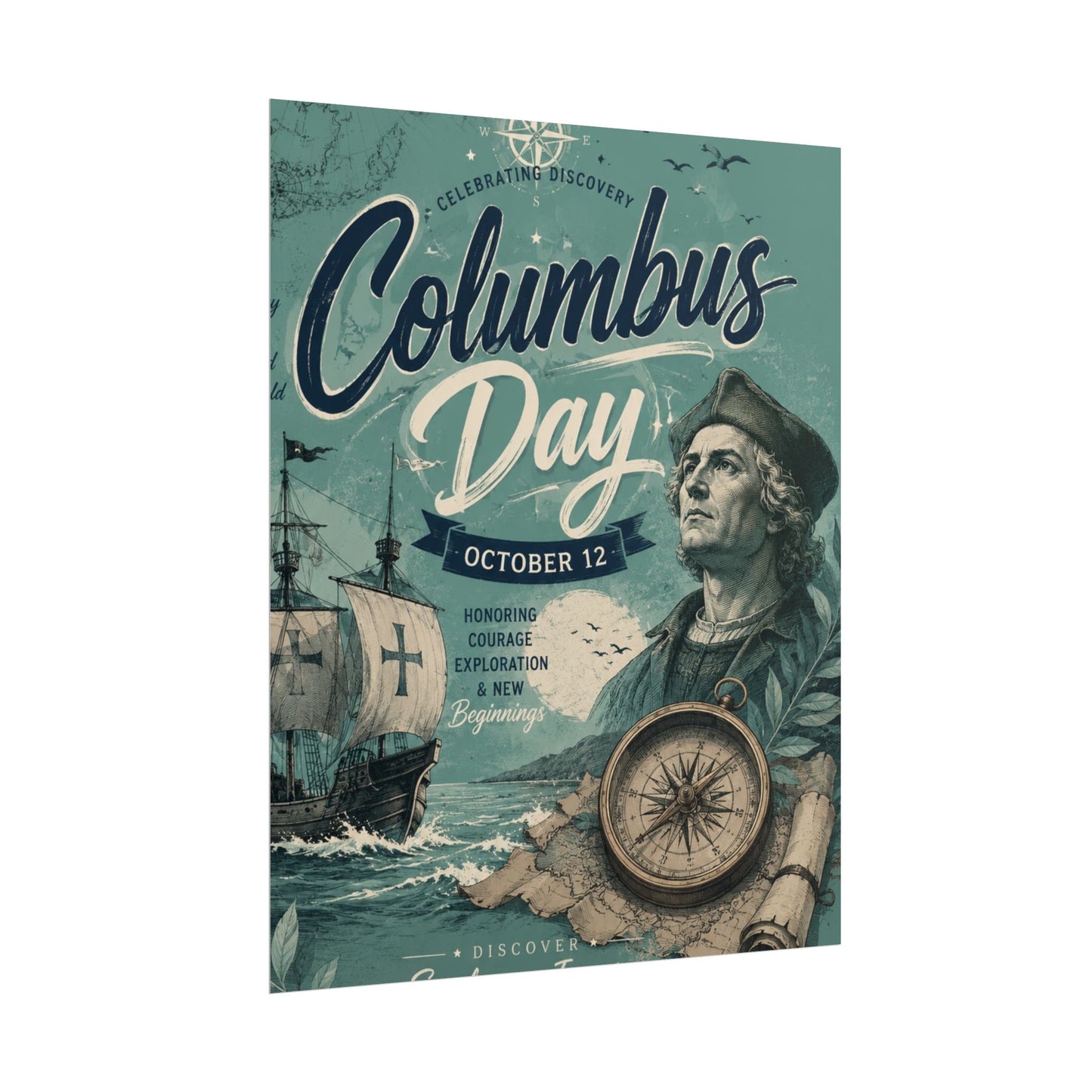 Columbus Day Poster — Rolled Vintage Exploration Print (October 12)