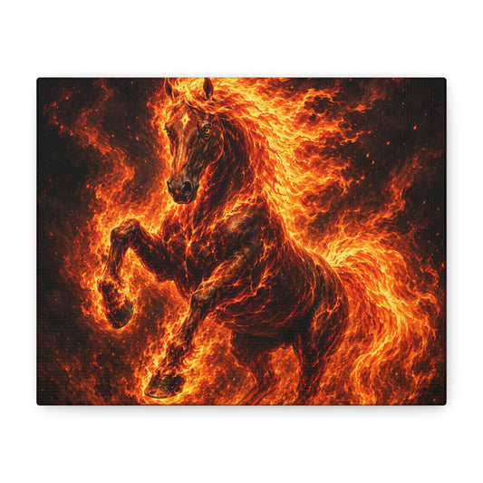 Fiery Horse Canvas Wall Art – Flaming Stallion Matte Stretched Print