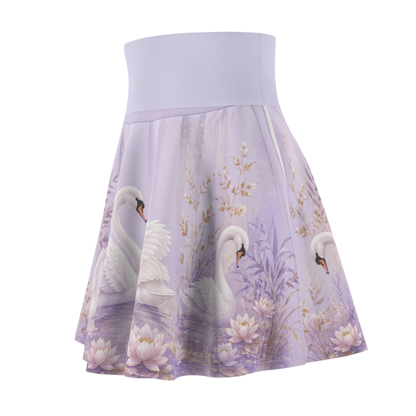 Lavender Swan Skater Skirt — Romantic Floral Swan Lake AOP