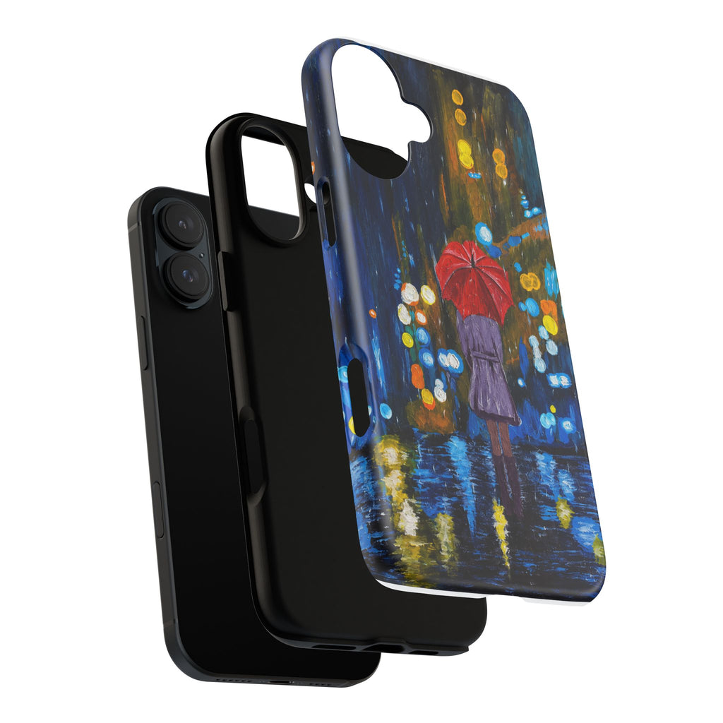 Rainy Night Phone Case — Woman with Red Umbrella Art