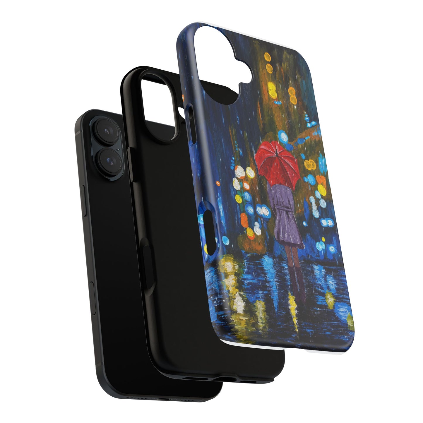 Rainy Night Phone Case — Woman with Red Umbrella Art