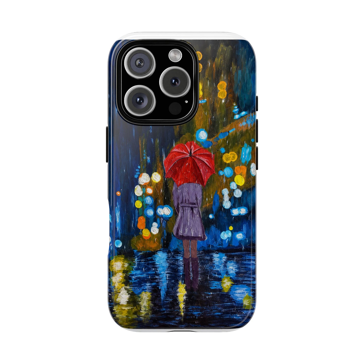 Rainy Night Phone Case — Woman with Red Umbrella Art