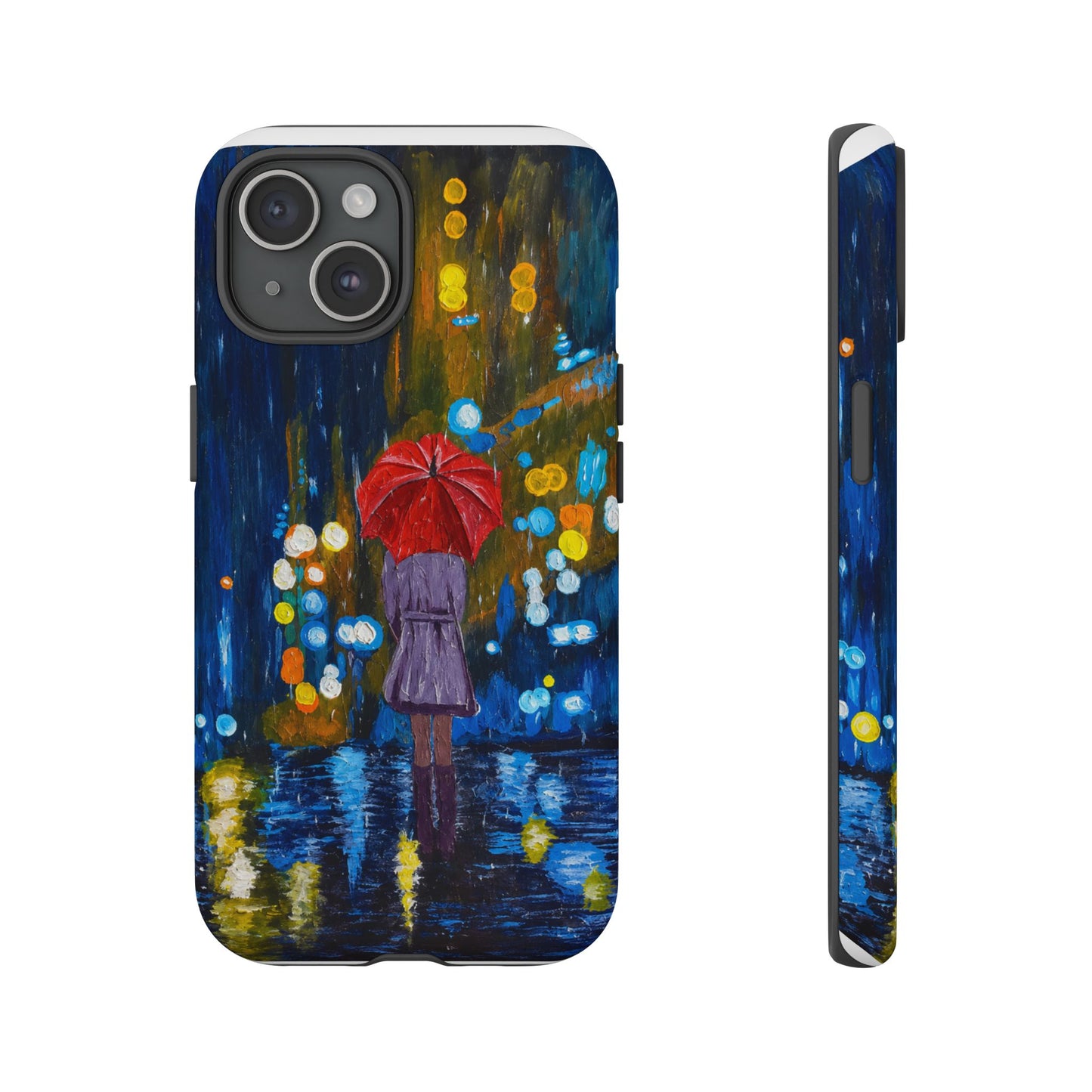 Rainy Night Phone Case — Woman with Red Umbrella Art