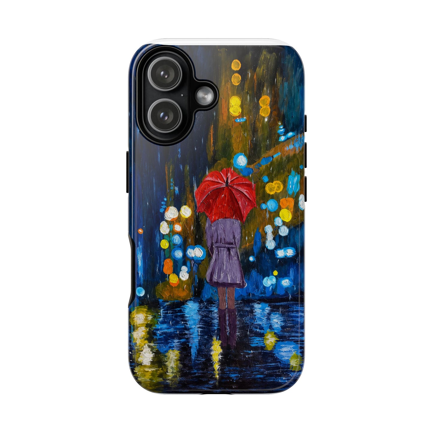 Rainy Night Phone Case — Woman with Red Umbrella Art