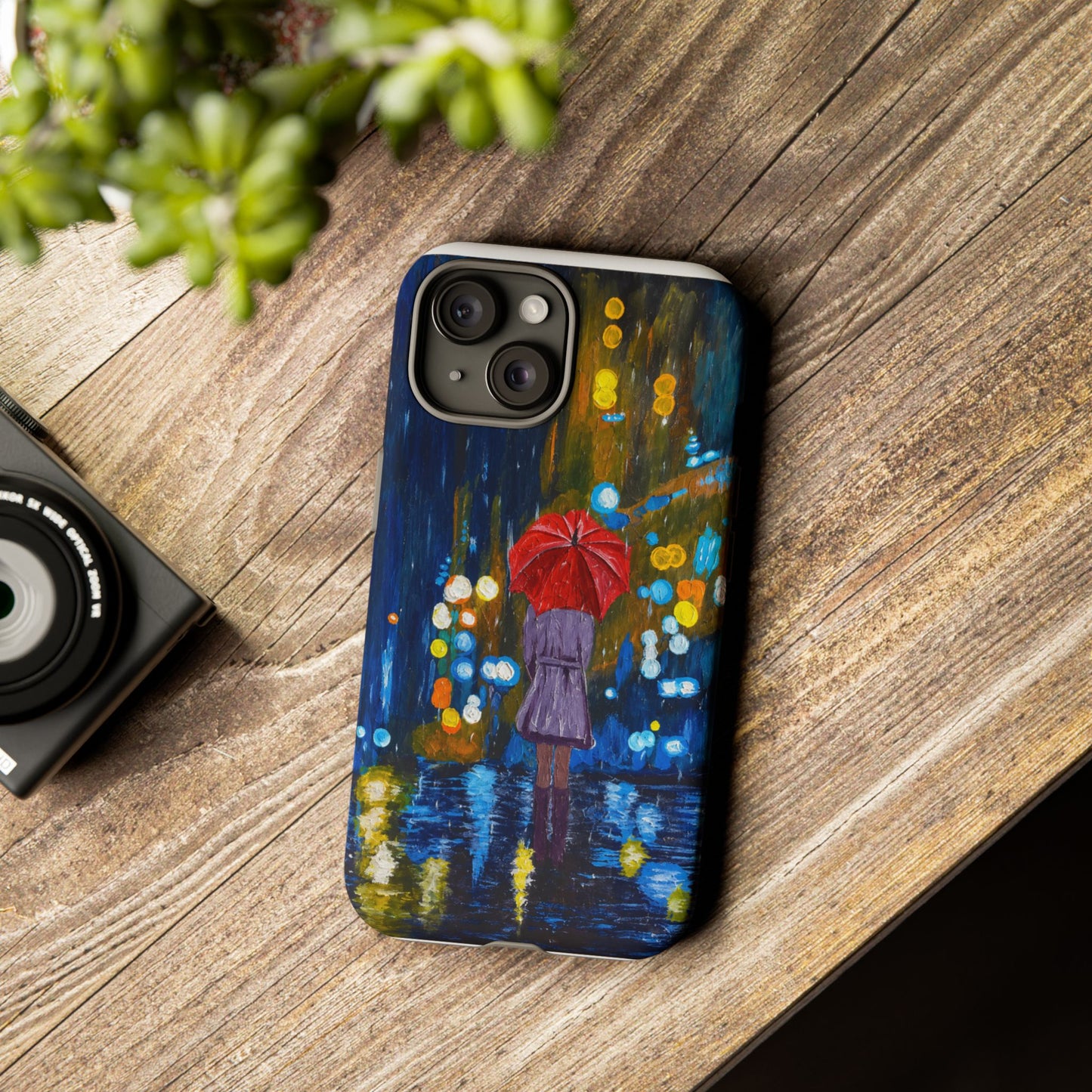 Rainy Night Phone Case — Woman with Red Umbrella Art