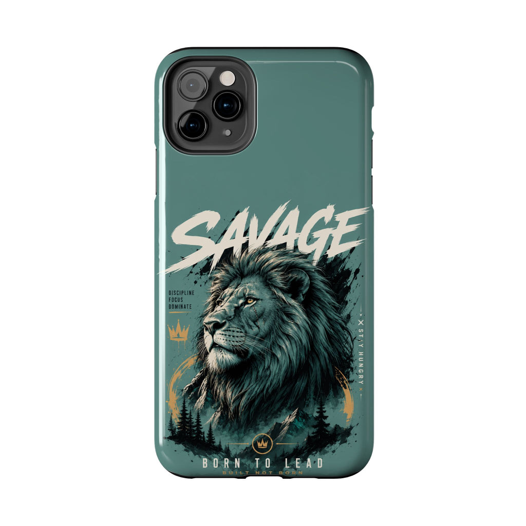Savage Lion Tough Phone Case – 'Born to Lead' Rugged Protective Cover