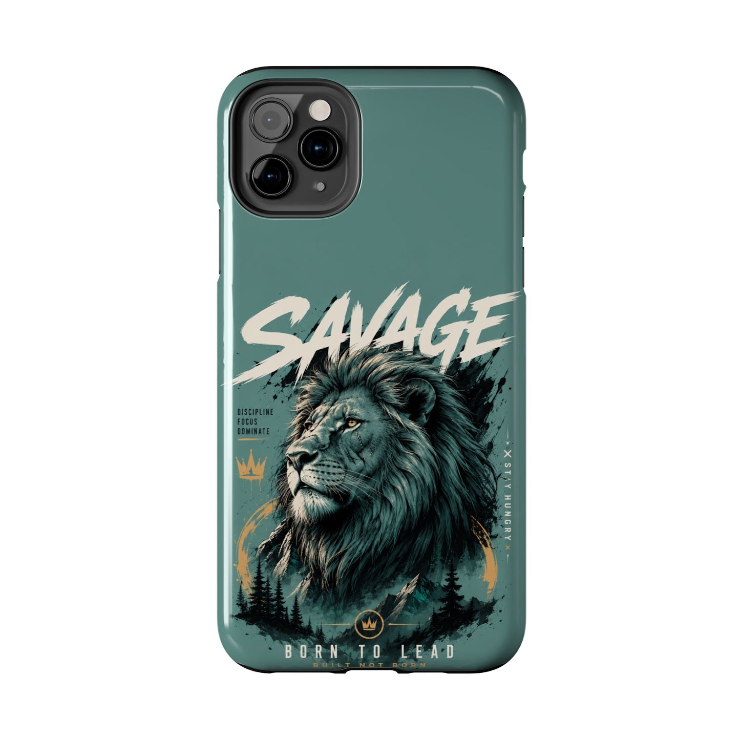 Savage Lion Tough Phone Case – 'Born to Lead' Rugged Protective Cover
