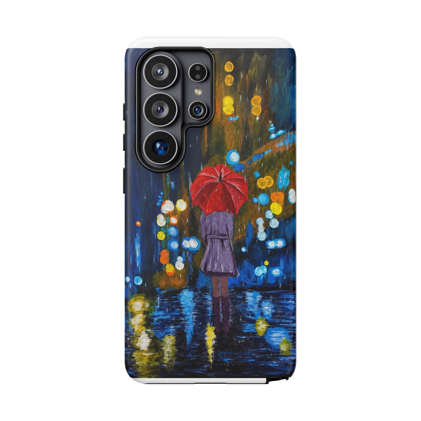 Rainy Night Phone Case — Woman with Red Umbrella Art