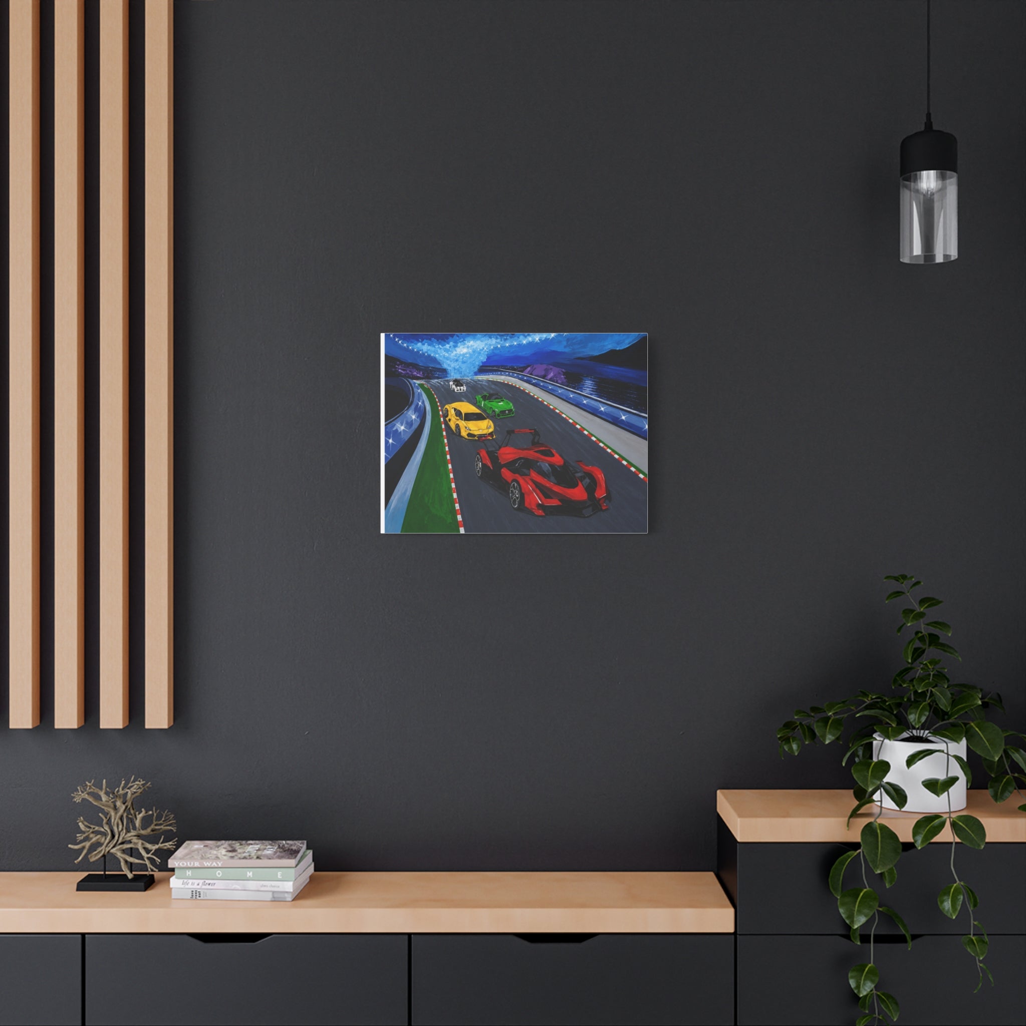 Racing Supercars Matte Canvas Print — Vibrant Track Night Artwork (Stretched 1.25")