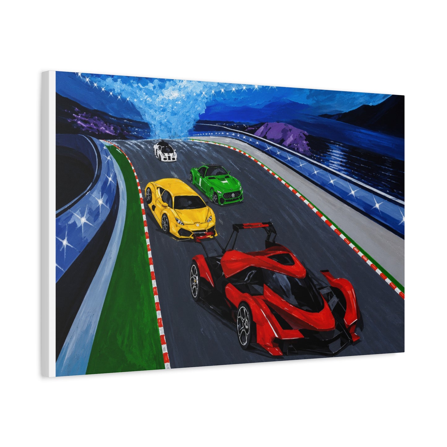 Racing Supercars Matte Canvas Print — Vibrant Track Night Artwork (Stretched 1.25")