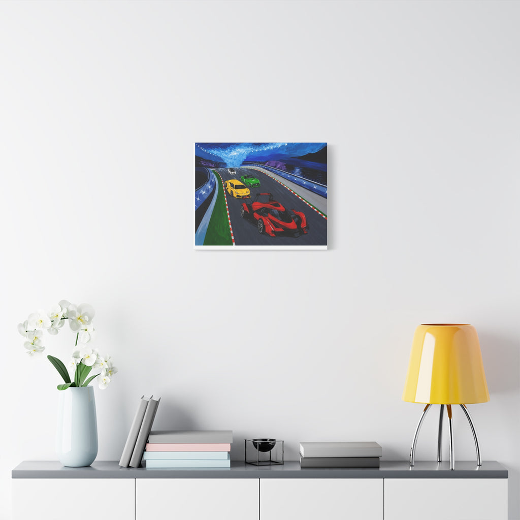 Racing Supercars Matte Canvas Print — Vibrant Track Night Artwork (Stretched 1.25")