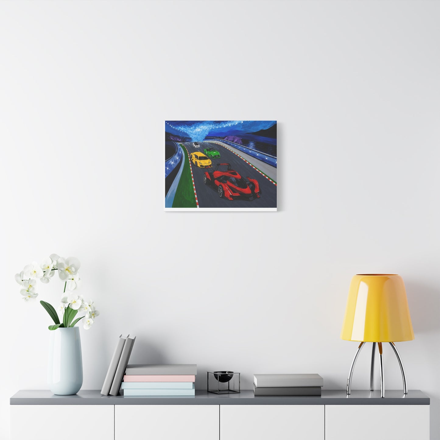 Racing Supercars Matte Canvas Print — Vibrant Track Night Artwork (Stretched 1.25")
