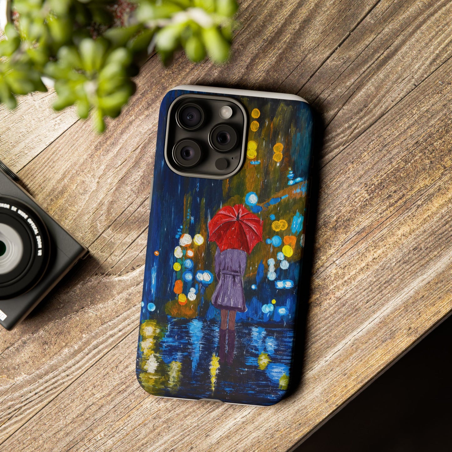 Rainy Night Phone Case — Woman with Red Umbrella Art