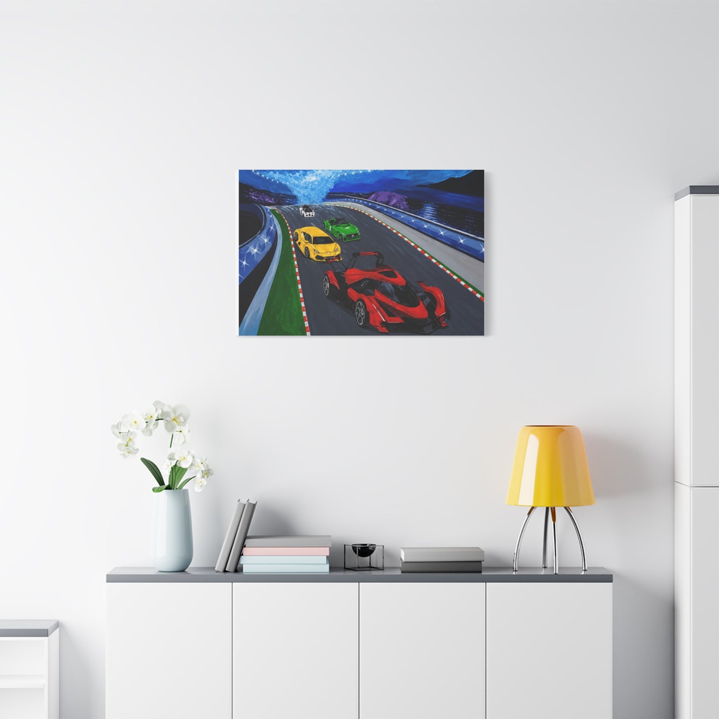 Racing Supercars Matte Canvas Print — Vibrant Track Night Artwork (Stretched 1.25")