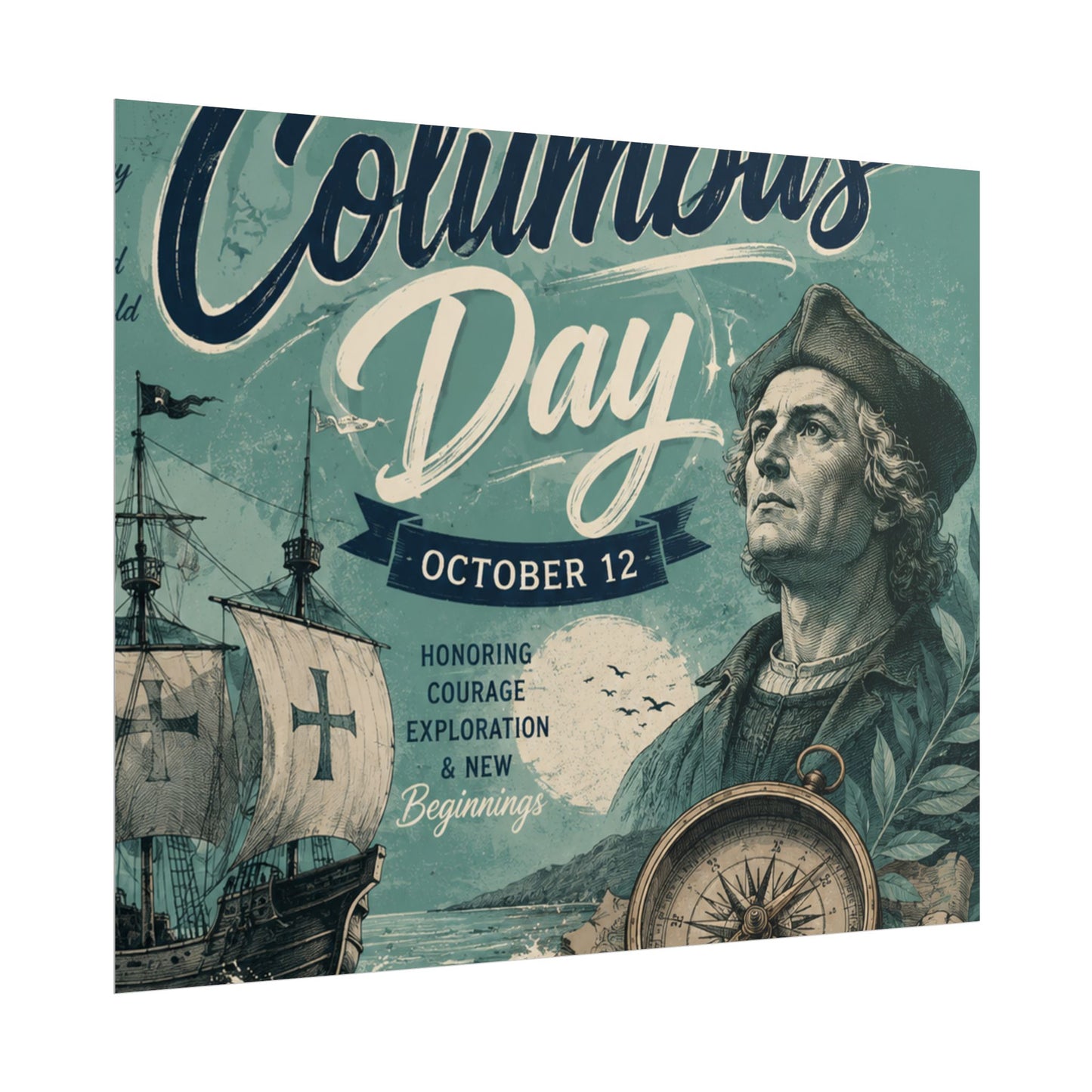 Columbus Day Poster — Rolled Vintage Exploration Print (October 12)