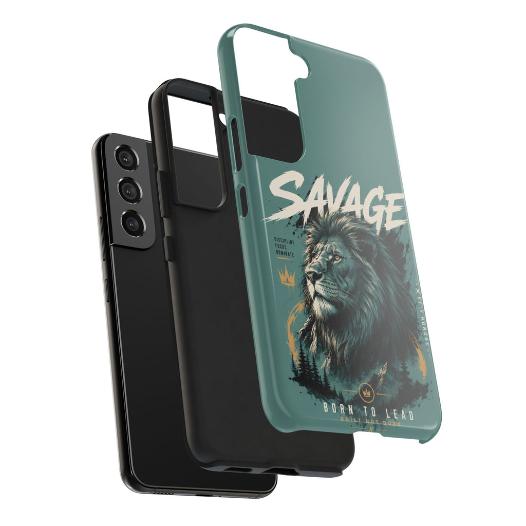 Savage Lion Tough Phone Case – 'Born to Lead' Rugged Protective Cover
