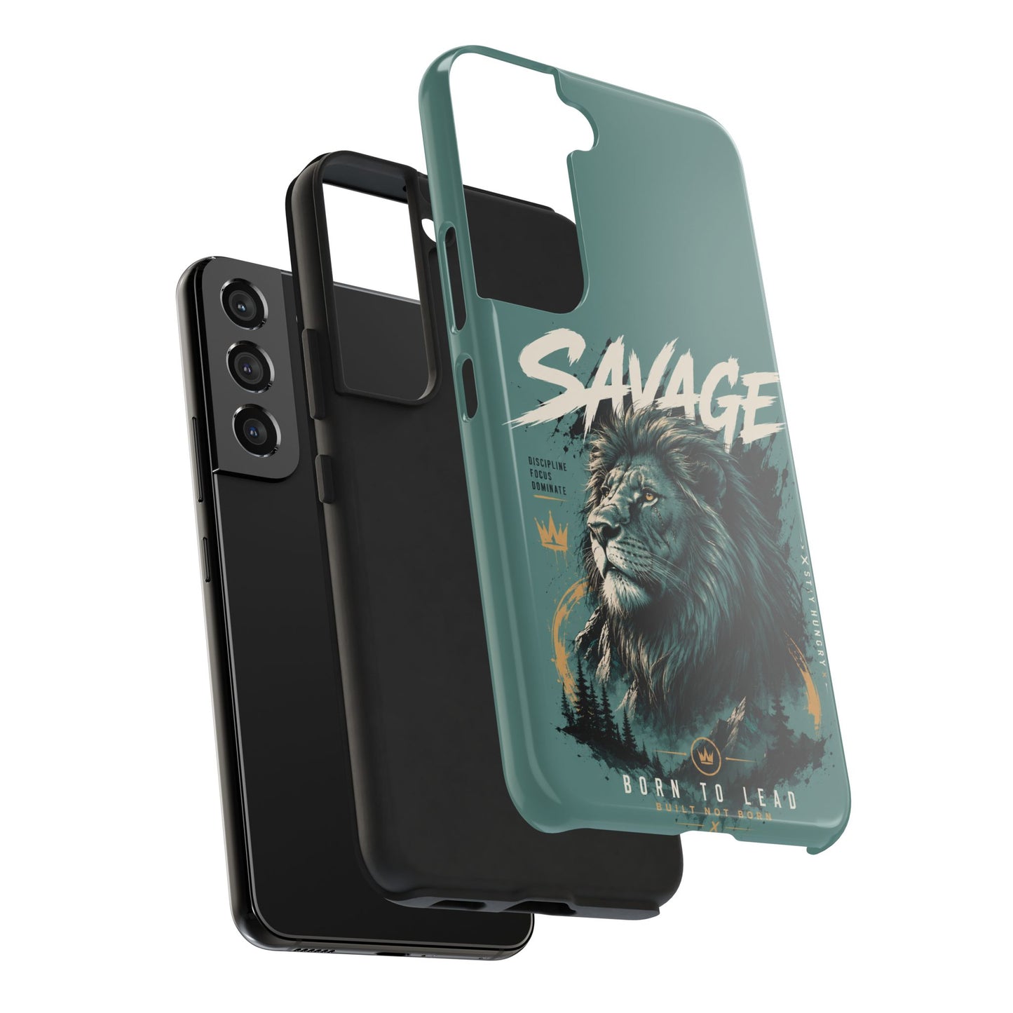 Savage Lion Tough Phone Case – 'Born to Lead' Rugged Protective Cover