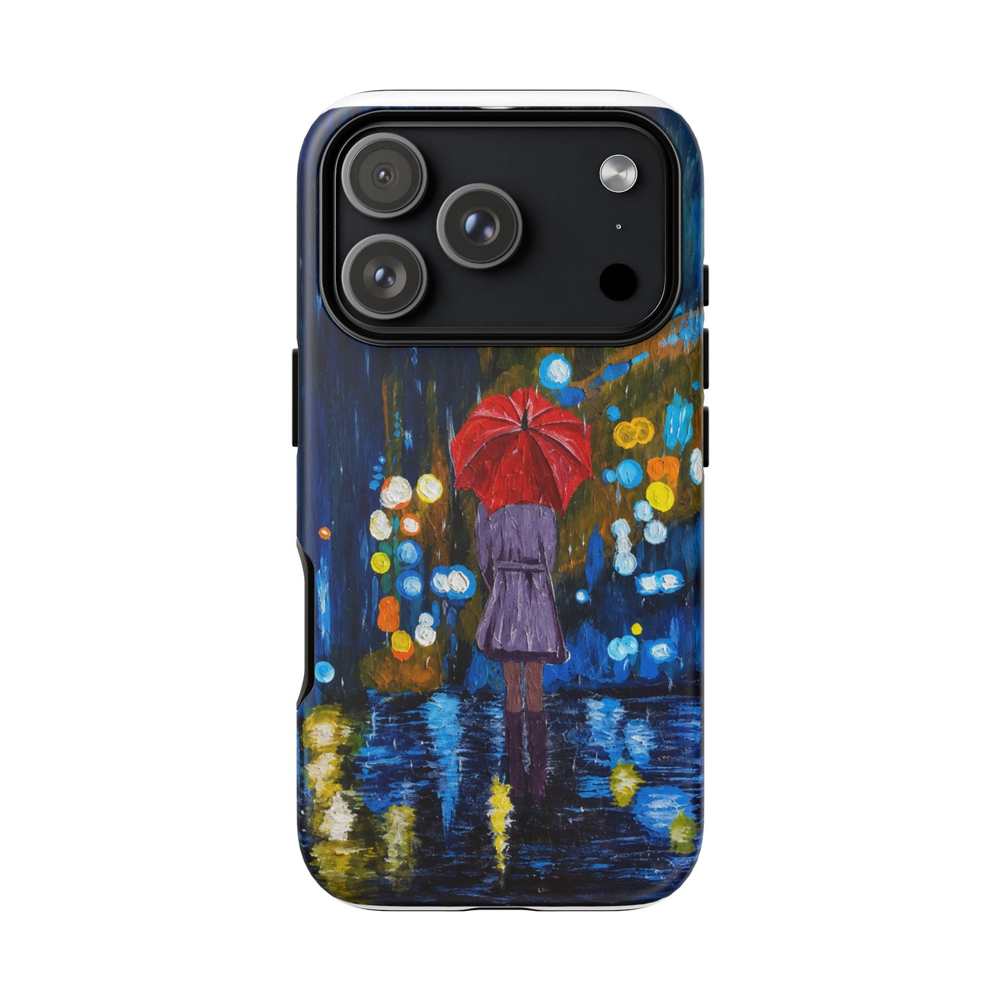 Rainy Night Phone Case — Woman with Red Umbrella Art