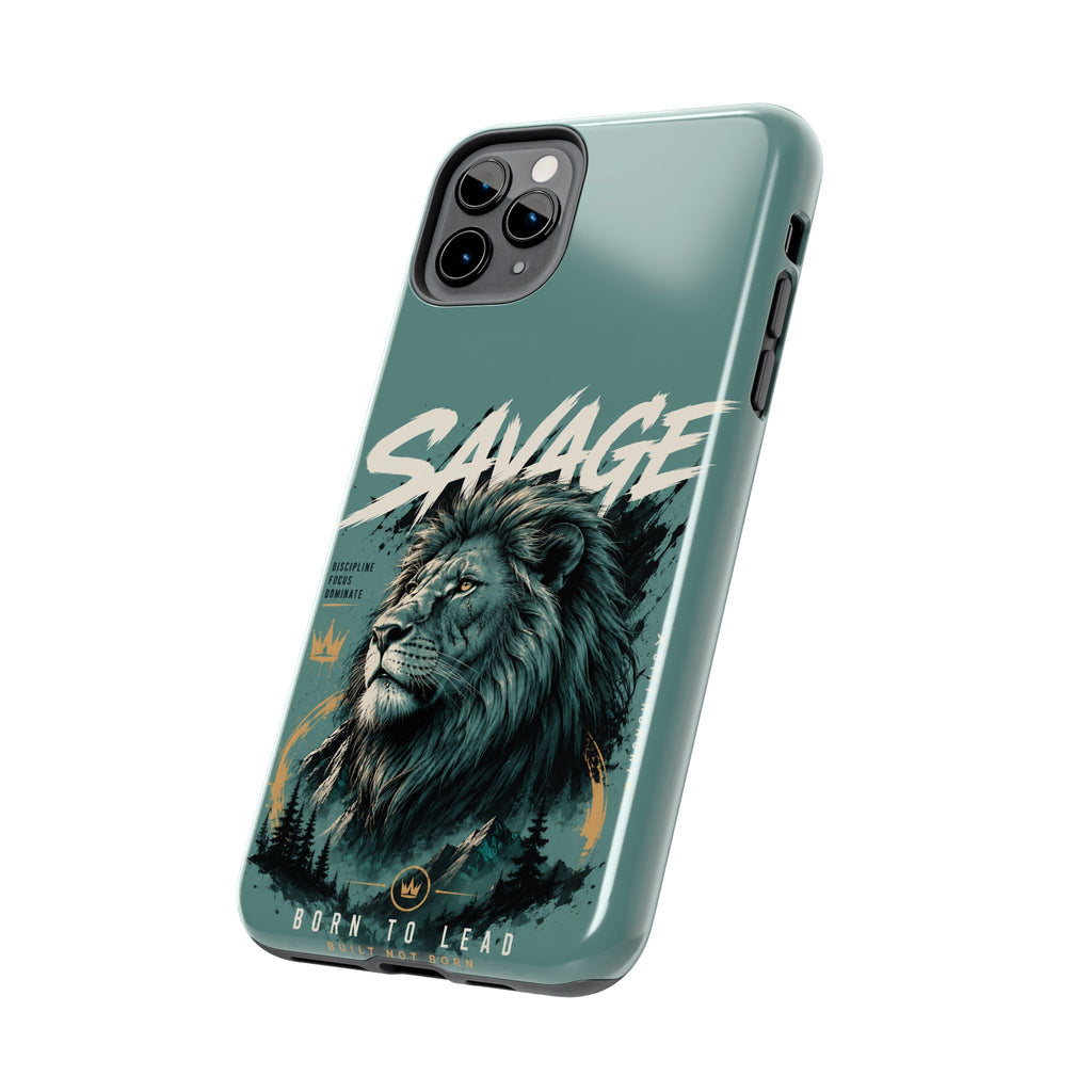 Savage Lion Tough Phone Case – 'Born to Lead' Rugged Protective Cover