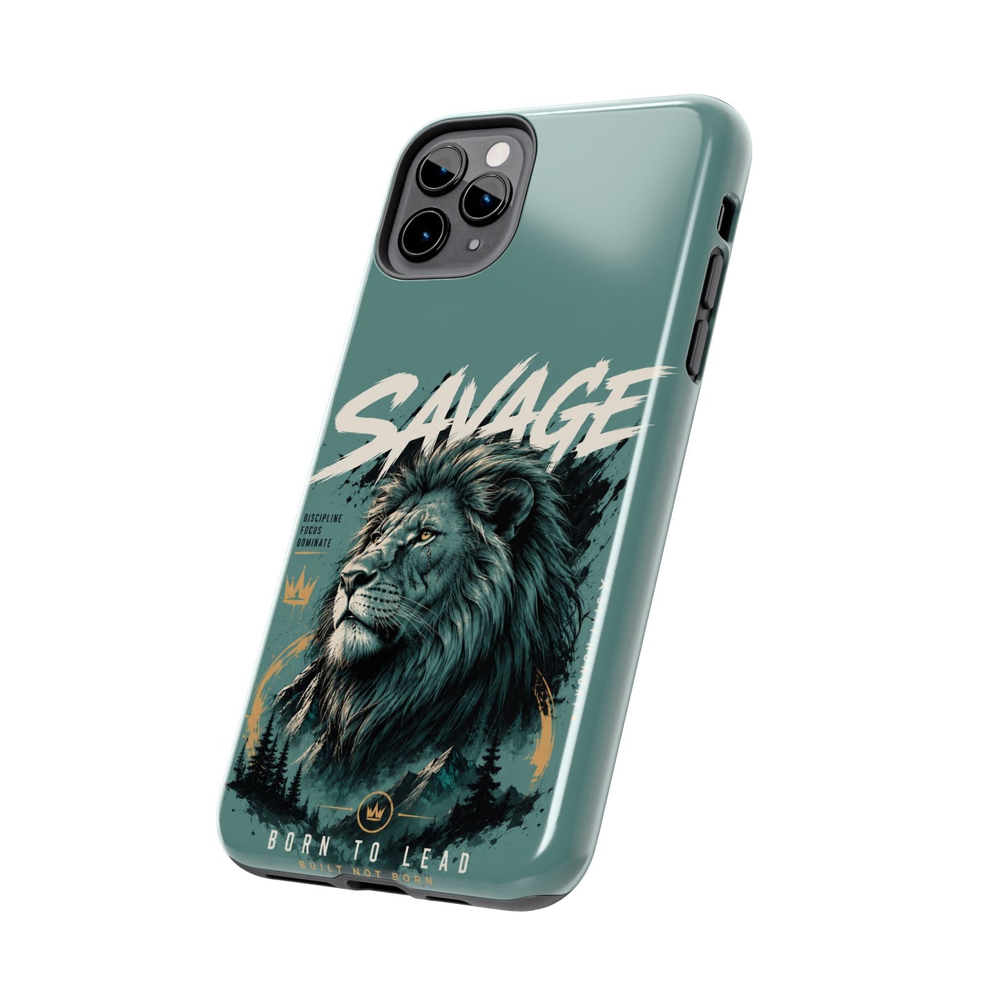 Savage Lion Tough Phone Case – 'Born to Lead' Rugged Protective Cover