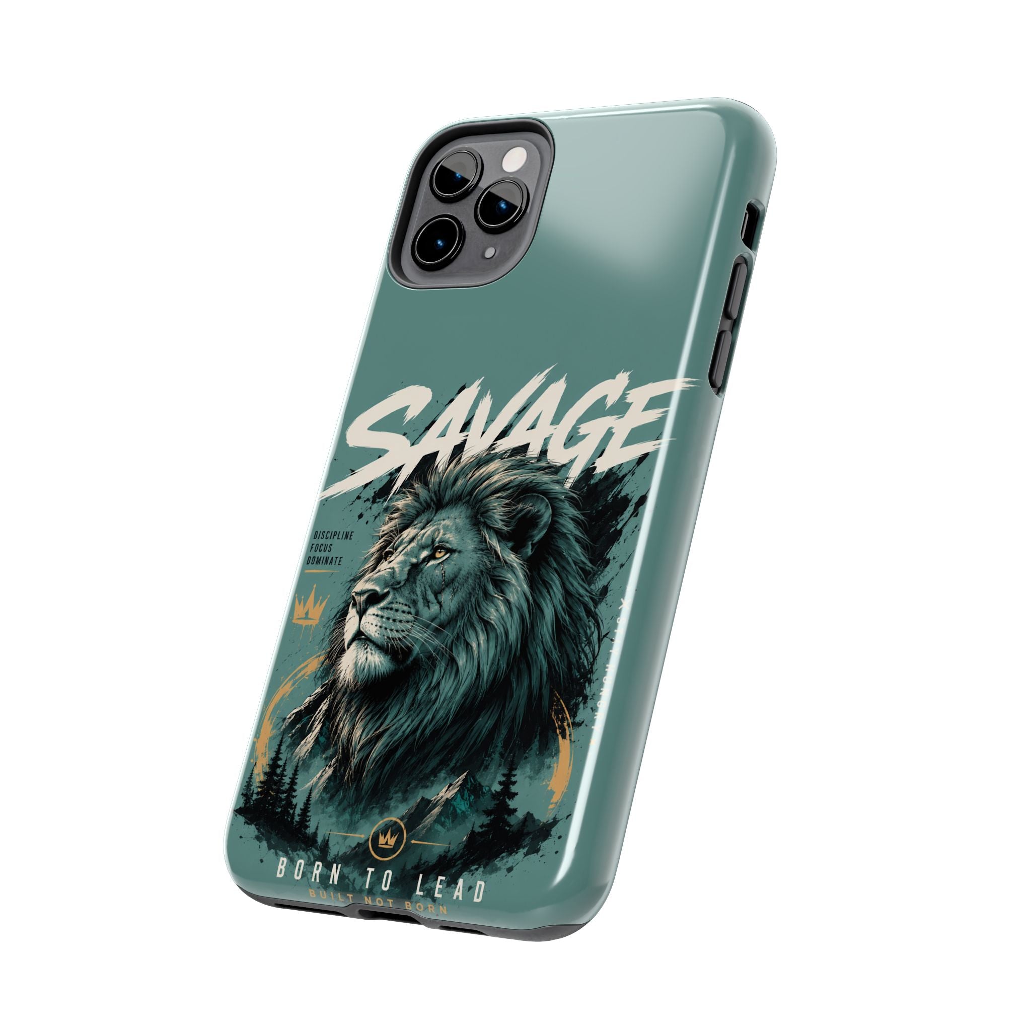 Savage Lion Tough Phone Case – 'Born to Lead' Rugged Protective Cover