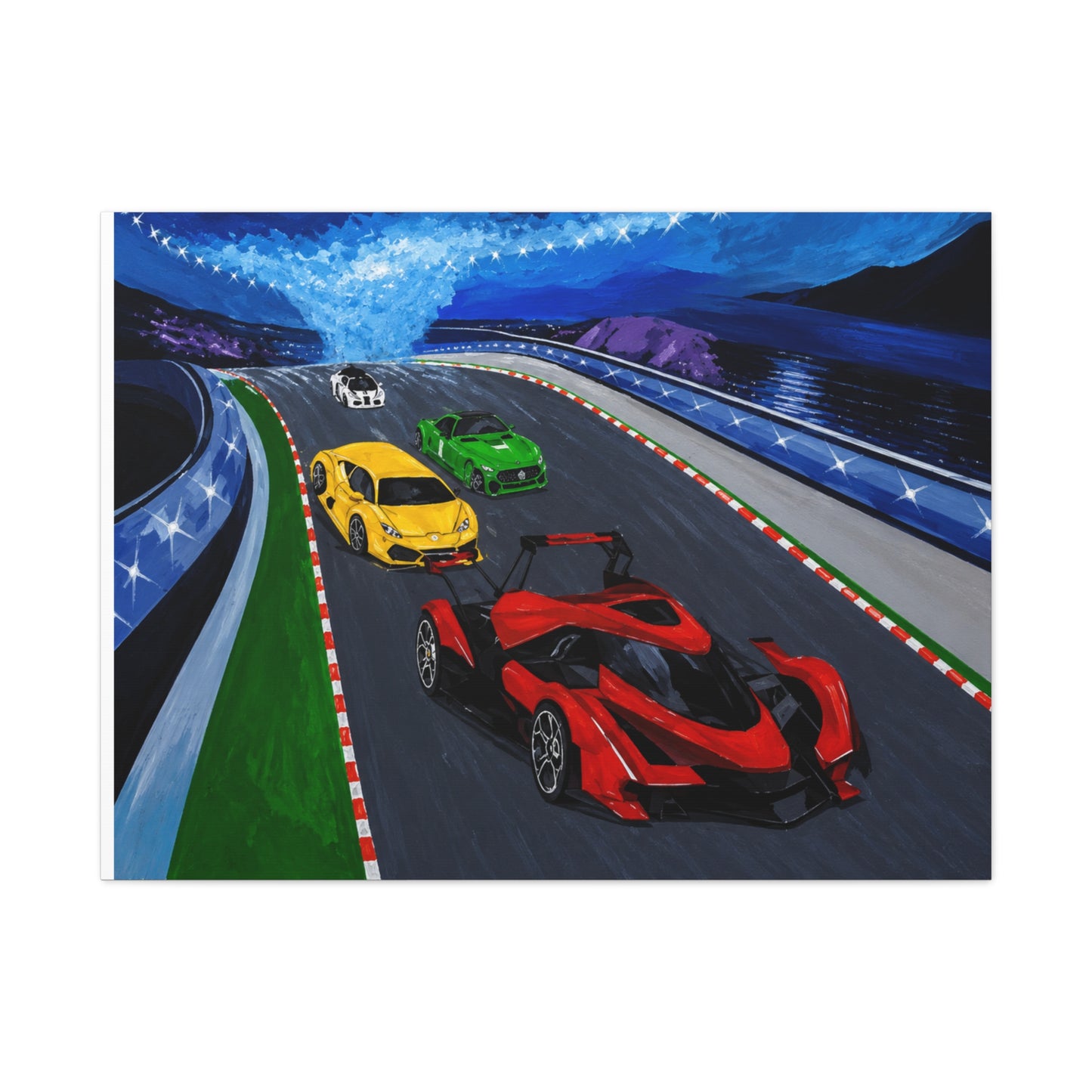 Racing Supercars Matte Canvas Print — Vibrant Track Night Artwork (Stretched 1.25")