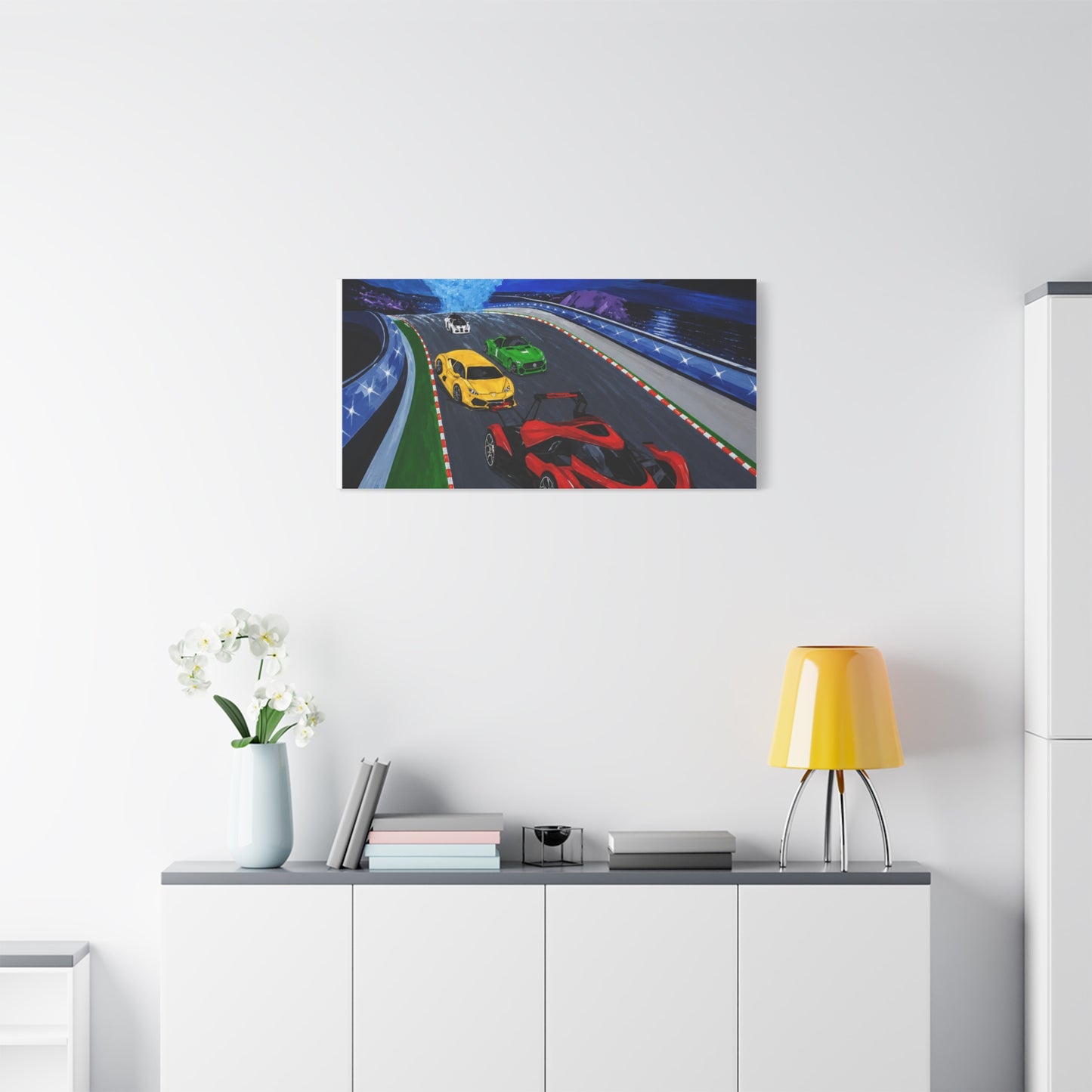 Racing Supercars Matte Canvas Print — Vibrant Track Night Artwork (Stretched 1.25")
