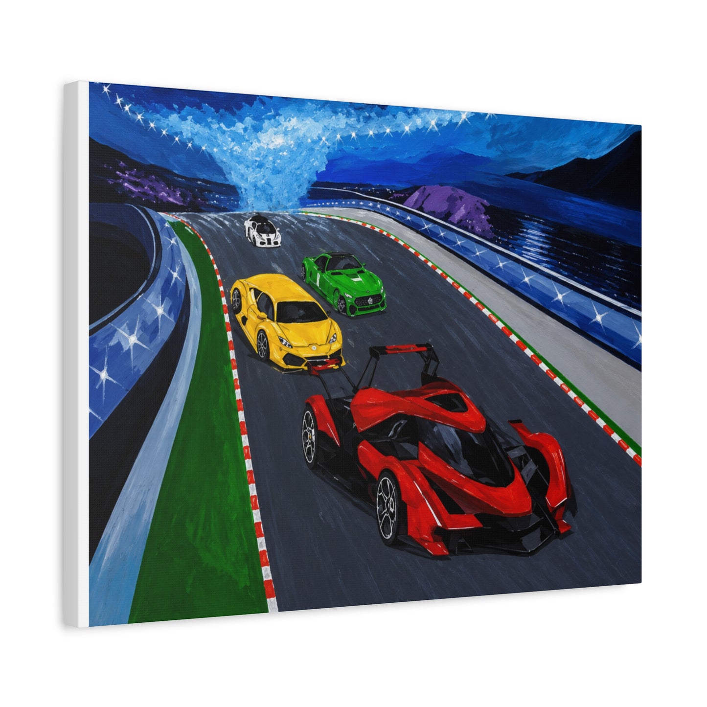Racing Supercars Matte Canvas Print — Vibrant Track Night Artwork (Stretched 1.25")
