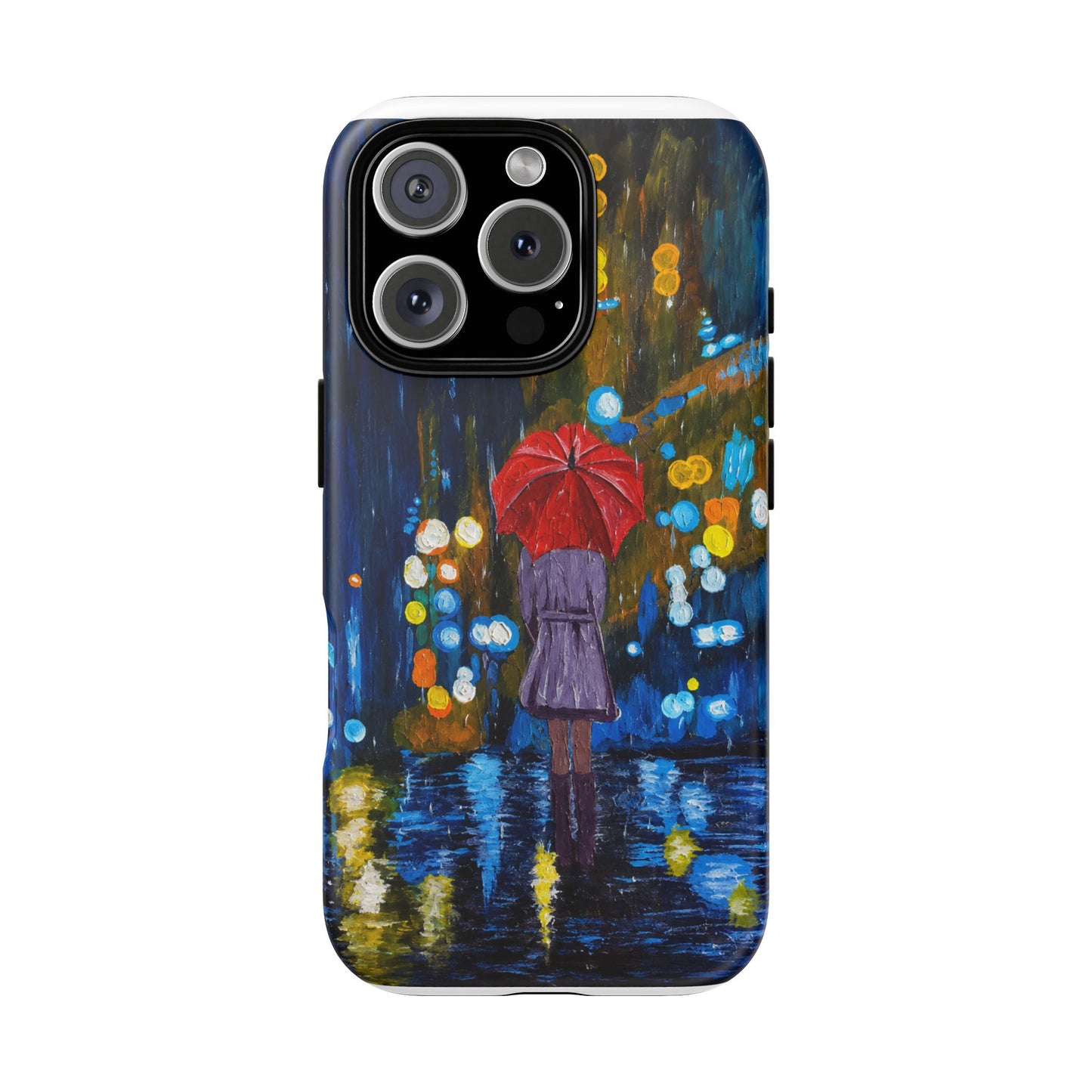 Rainy Night Phone Case — Woman with Red Umbrella Art
