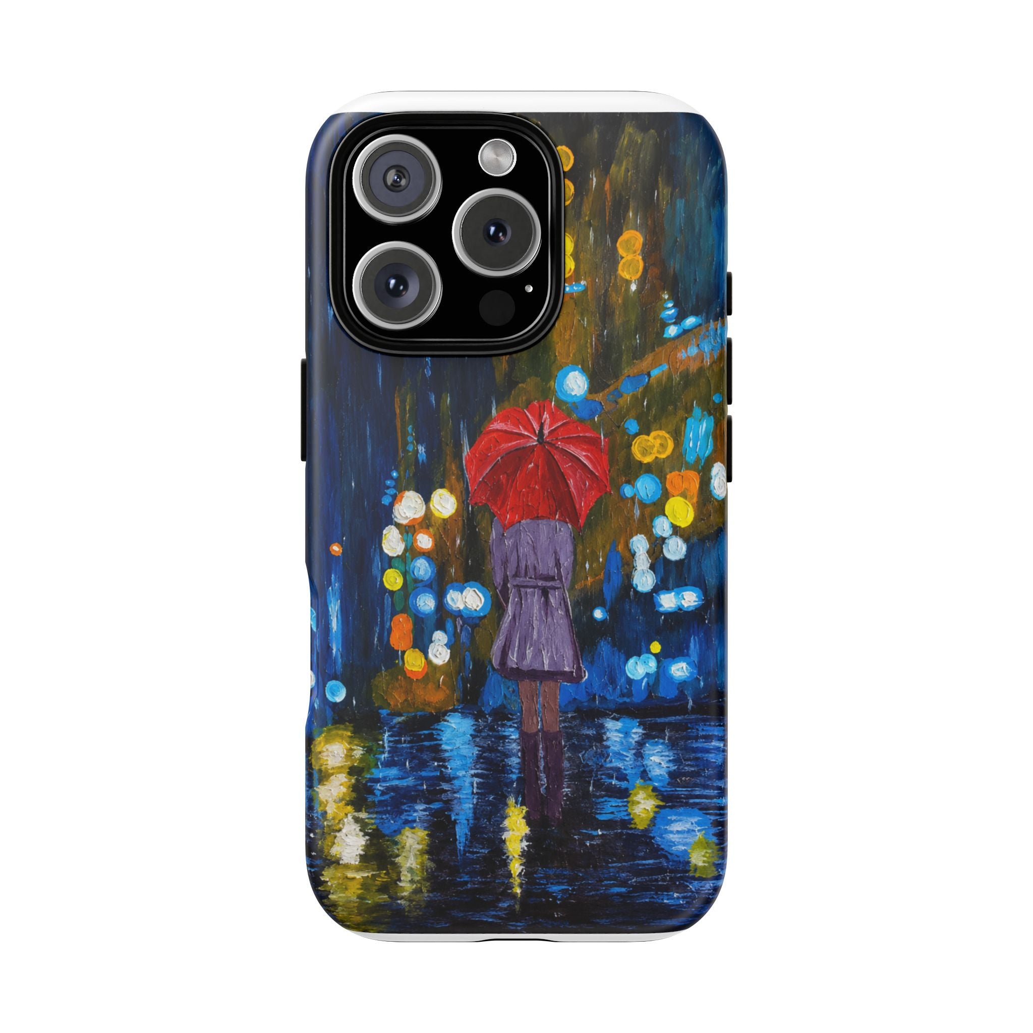Rainy Night Phone Case — Woman with Red Umbrella Art