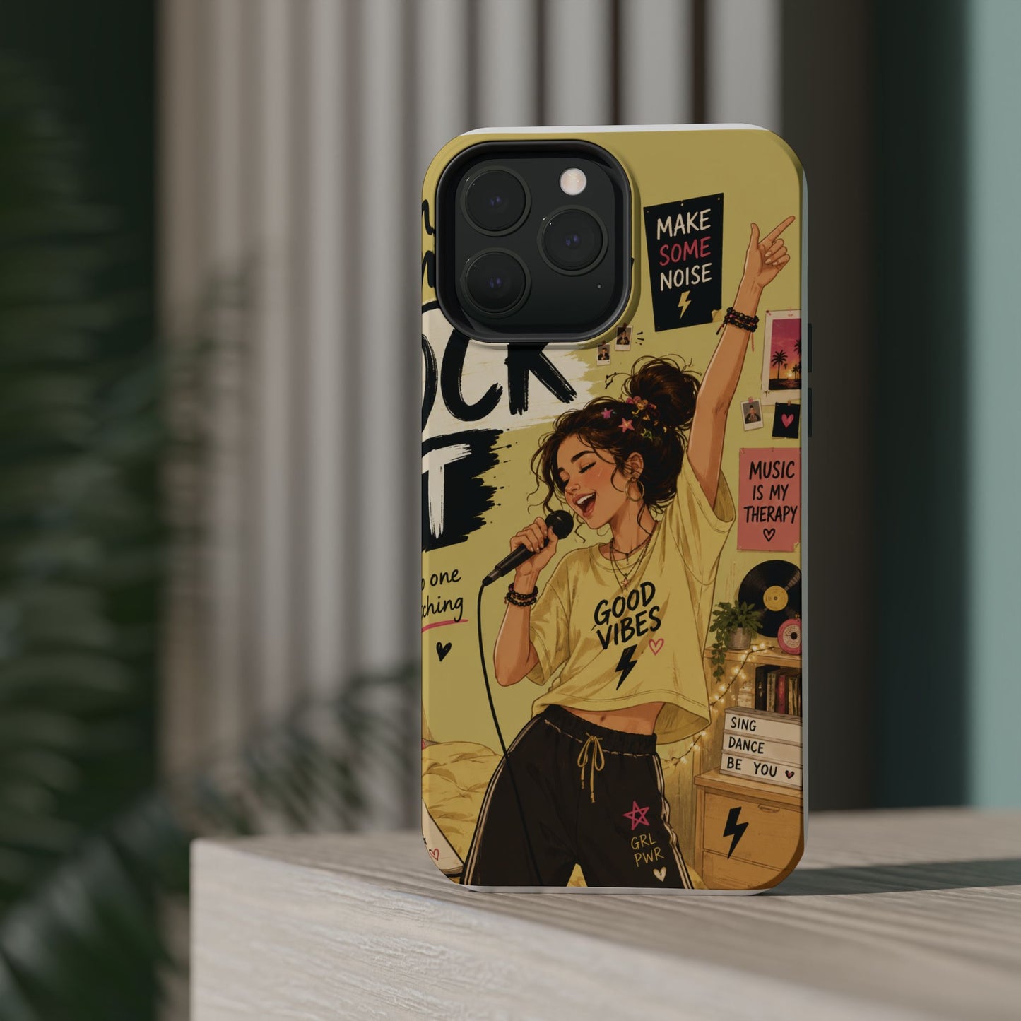 Singer Illustration Phone Case — 'Good Vibes' Magnetic Impact-Resistant Case