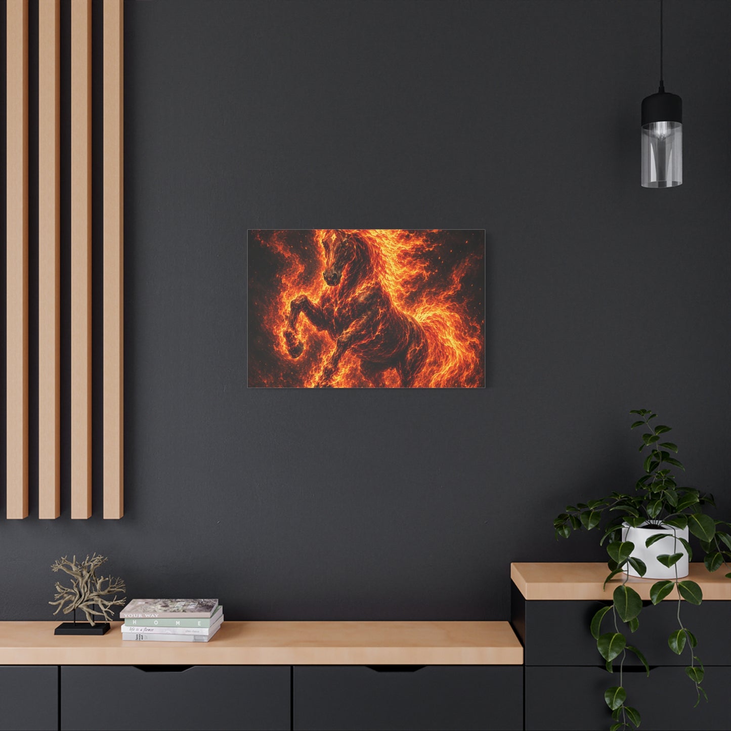Fiery Horse Canvas Wall Art – Flaming Stallion Matte Stretched Print