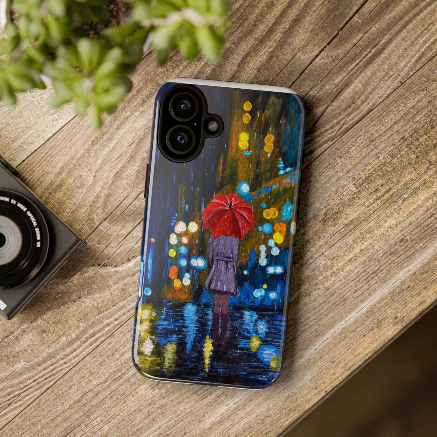 Rainy Night Phone Case — Woman with Red Umbrella Art