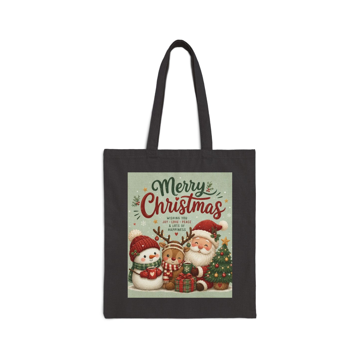 Christmas Tote Bag — 'Merry Christmas' Vintage Santa & Snowman Canvas Gift Tote