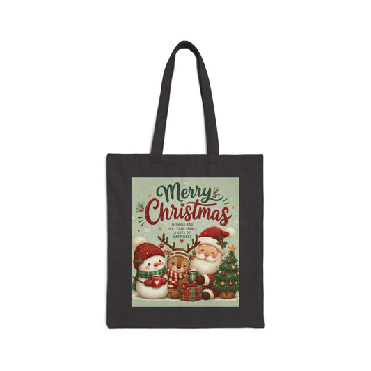 Christmas Tote Bag — 'Merry Christmas' Vintage Santa & Snowman Canvas Gift Tote