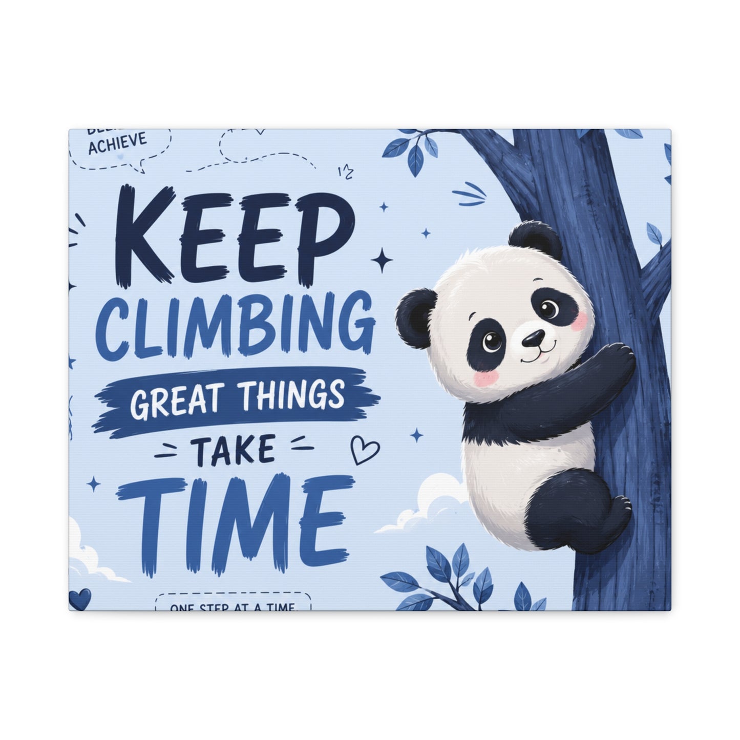 Keep Climbing Panda Canvas Wall Art – Cute Inspirational Nursery Decor for Kids Bedroom & Playroom