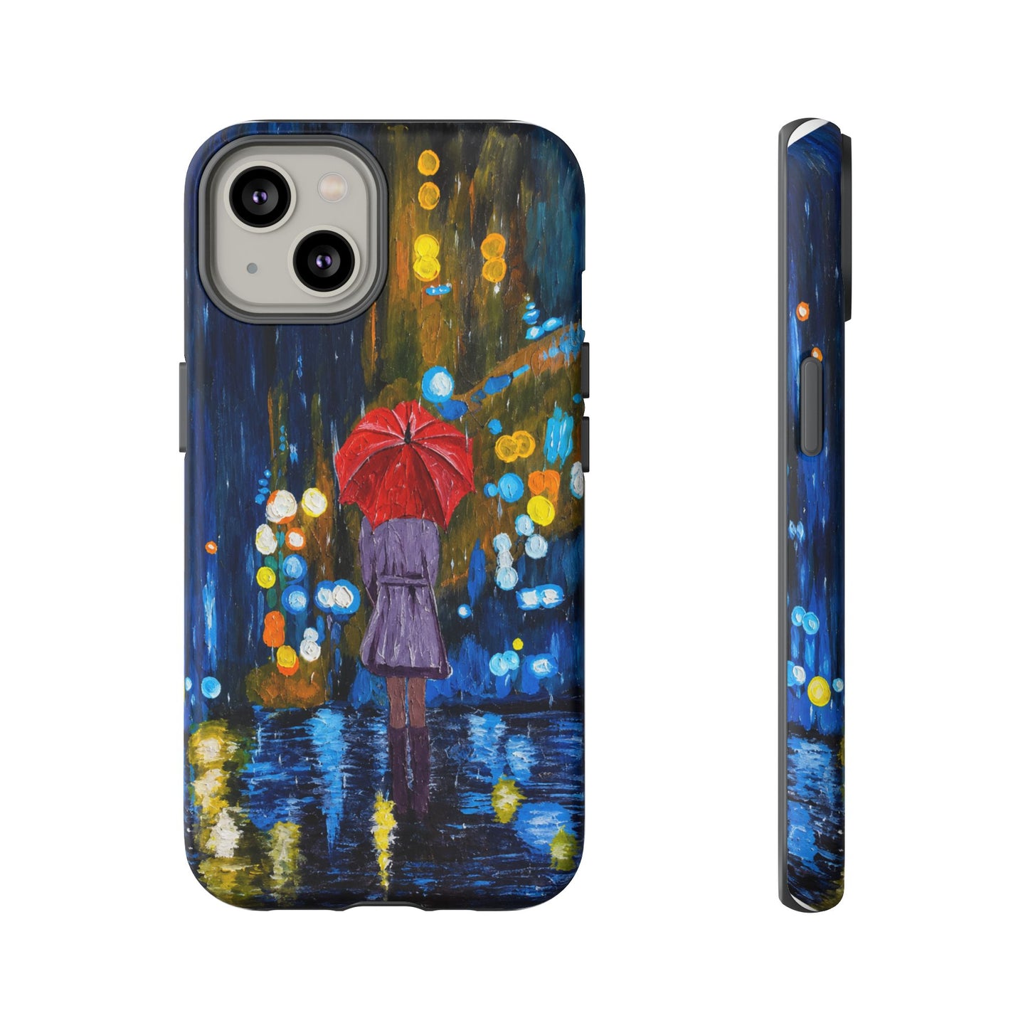 Rainy Night Phone Case — Woman with Red Umbrella Art