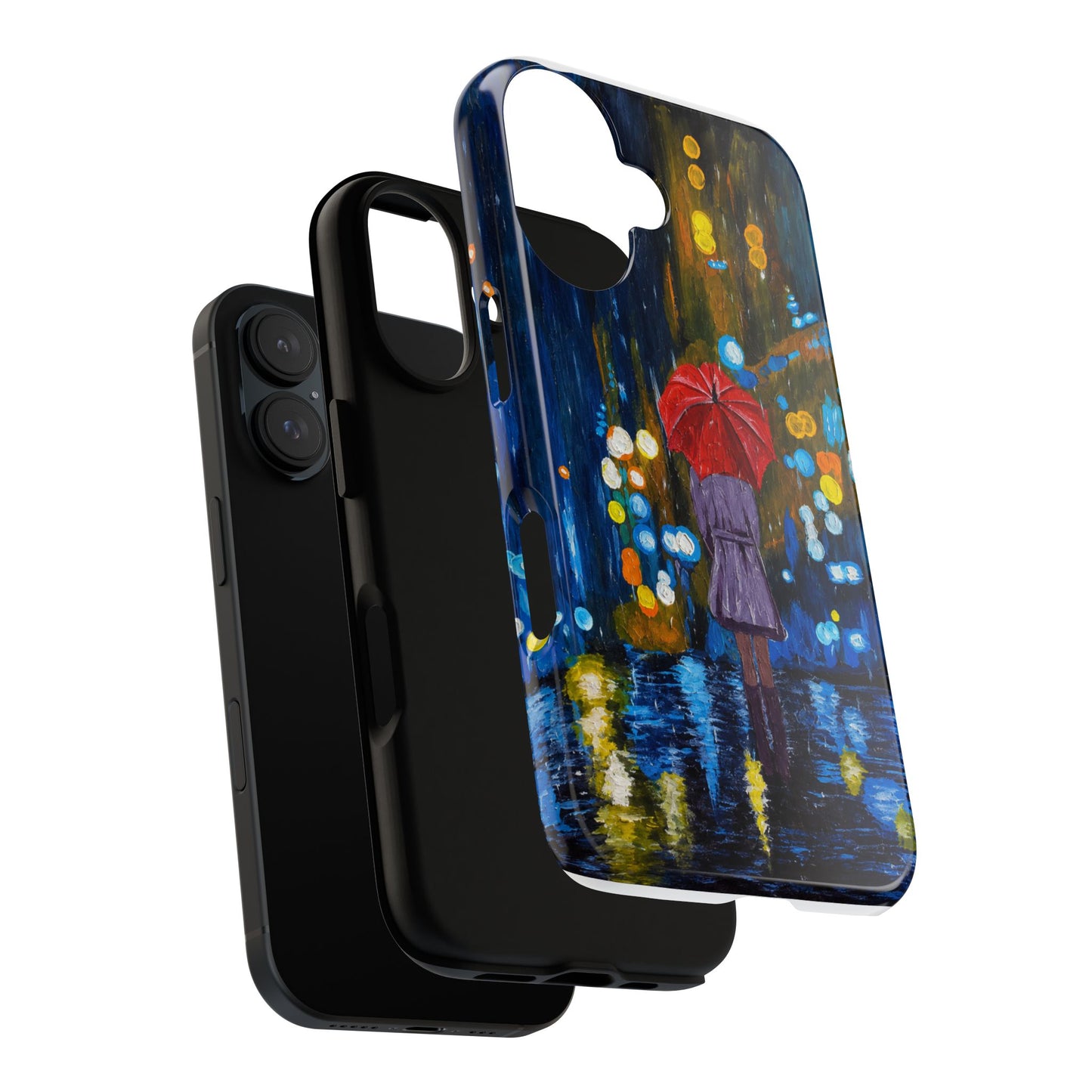 Rainy Night Phone Case — Woman with Red Umbrella Art
