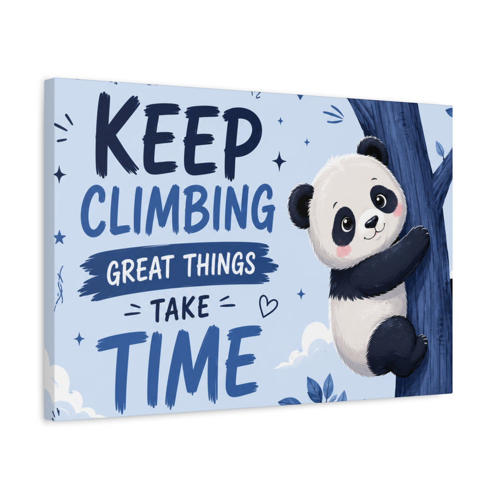 Keep Climbing Panda Canvas Wall Art – Cute Inspirational Nursery Decor for Kids Bedroom & Playroom
