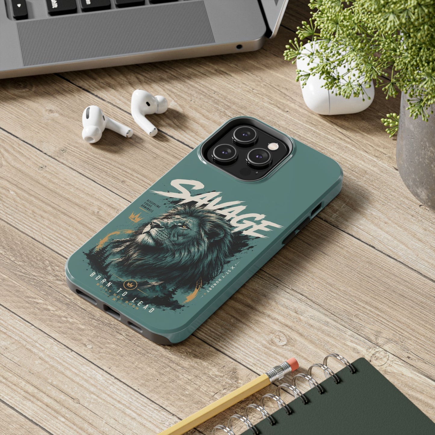Savage Lion Tough Phone Case – 'Born to Lead' Rugged Protective Cover