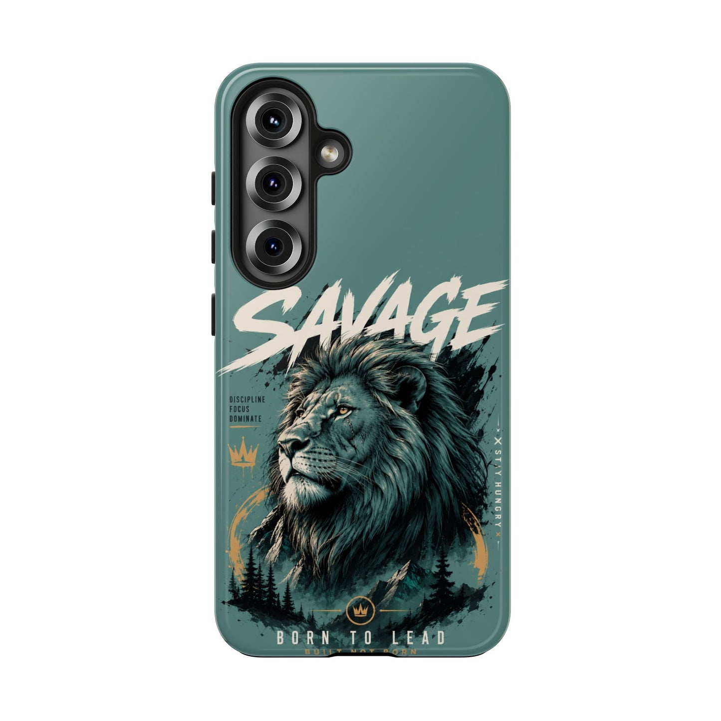 Savage Lion Tough Phone Case – 'Born to Lead' Rugged Protective Cover