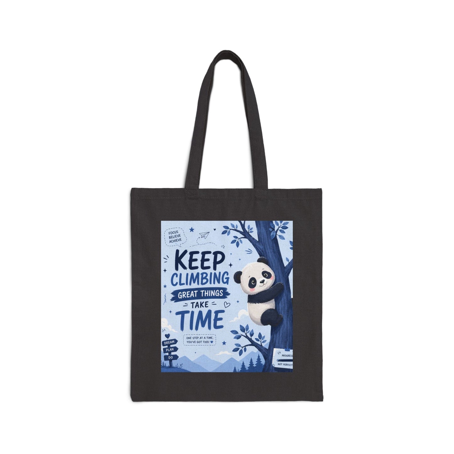 Cute Panda Reusable Canvas Tote Bag | Keep Climbing Inspirational Gift