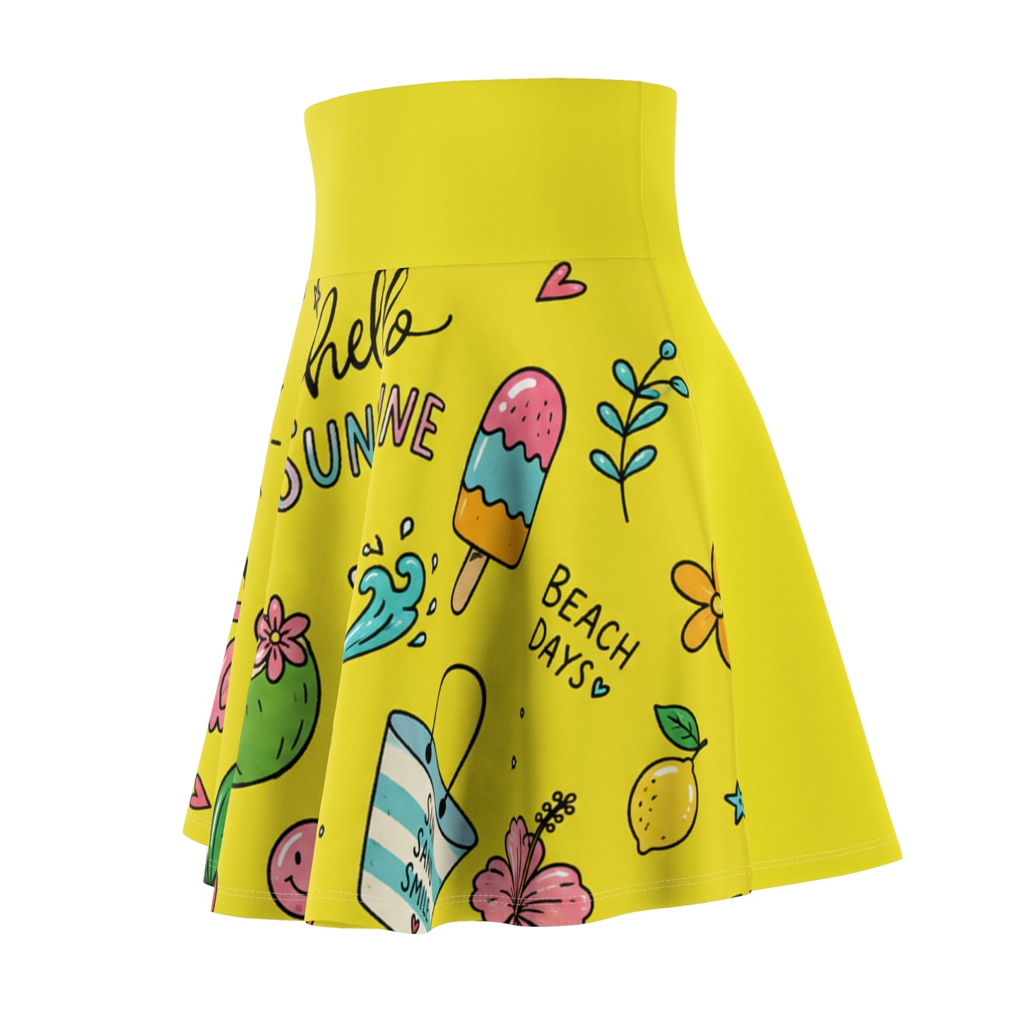 Hello Sunshine Skater Skirt — Bright Yellow Summer Print