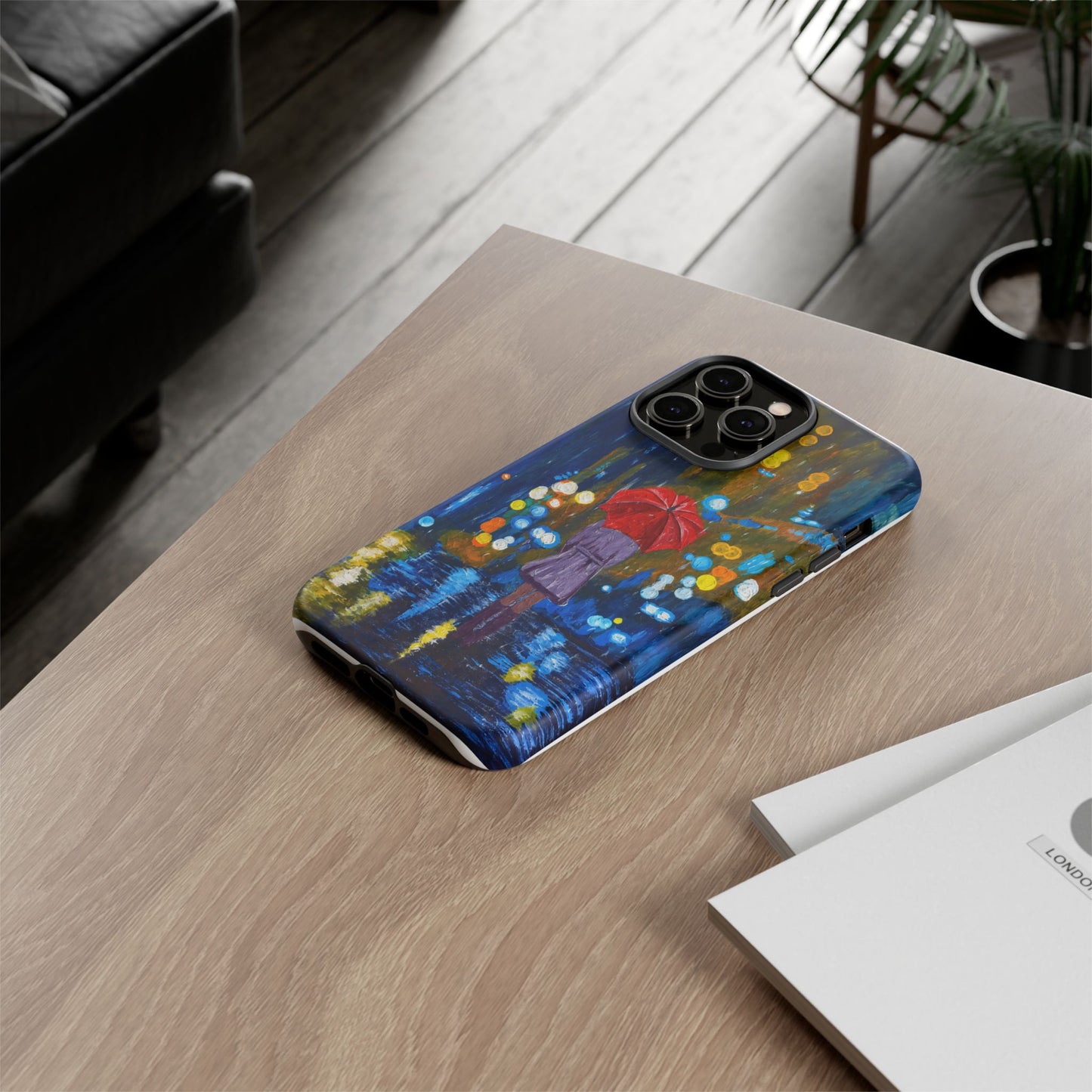 Rainy Night Phone Case — Woman with Red Umbrella Art