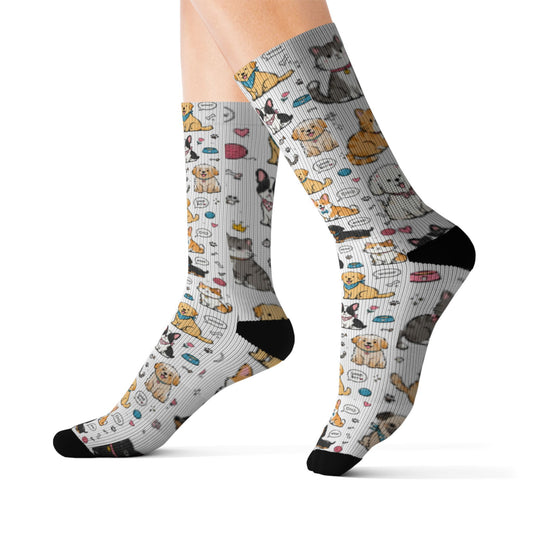 Cute Cat & Dog Doodle Crew Socks – Fun Pet Lover Gift Socks for Women & Men