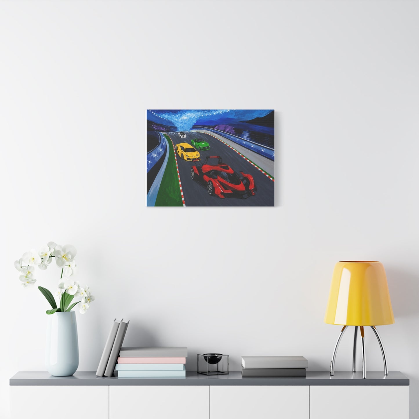 Racing Supercars Matte Canvas Print — Vibrant Track Night Artwork (Stretched 1.25")