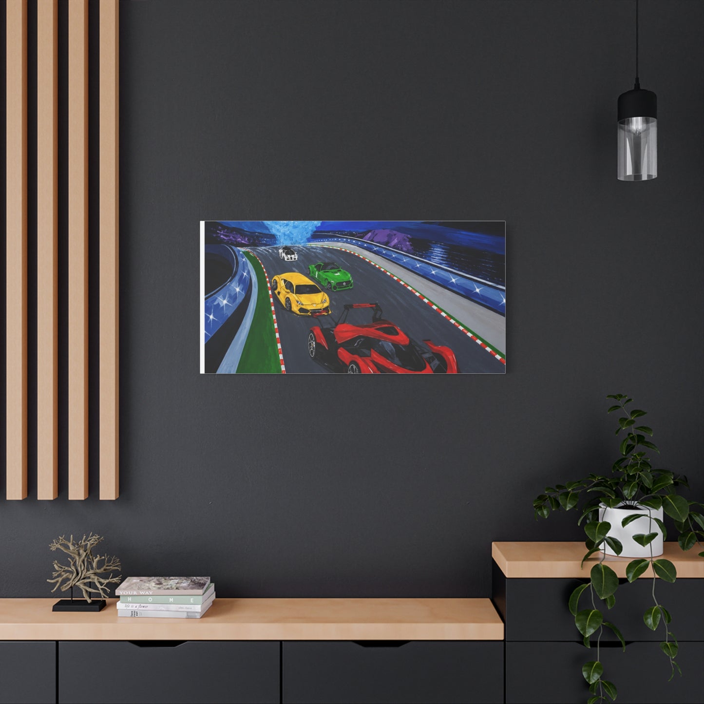 Racing Supercars Matte Canvas Print — Vibrant Track Night Artwork (Stretched 1.25")
