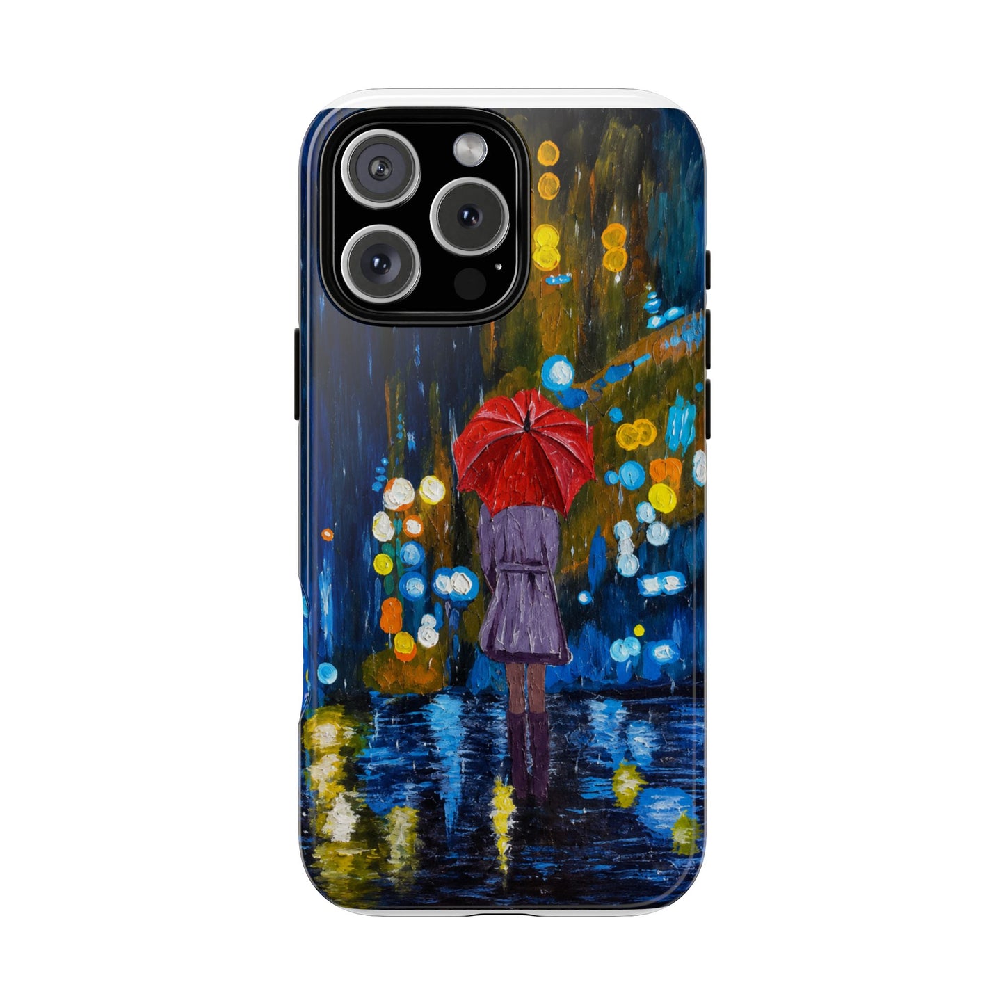 Rainy Night Phone Case — Woman with Red Umbrella Art